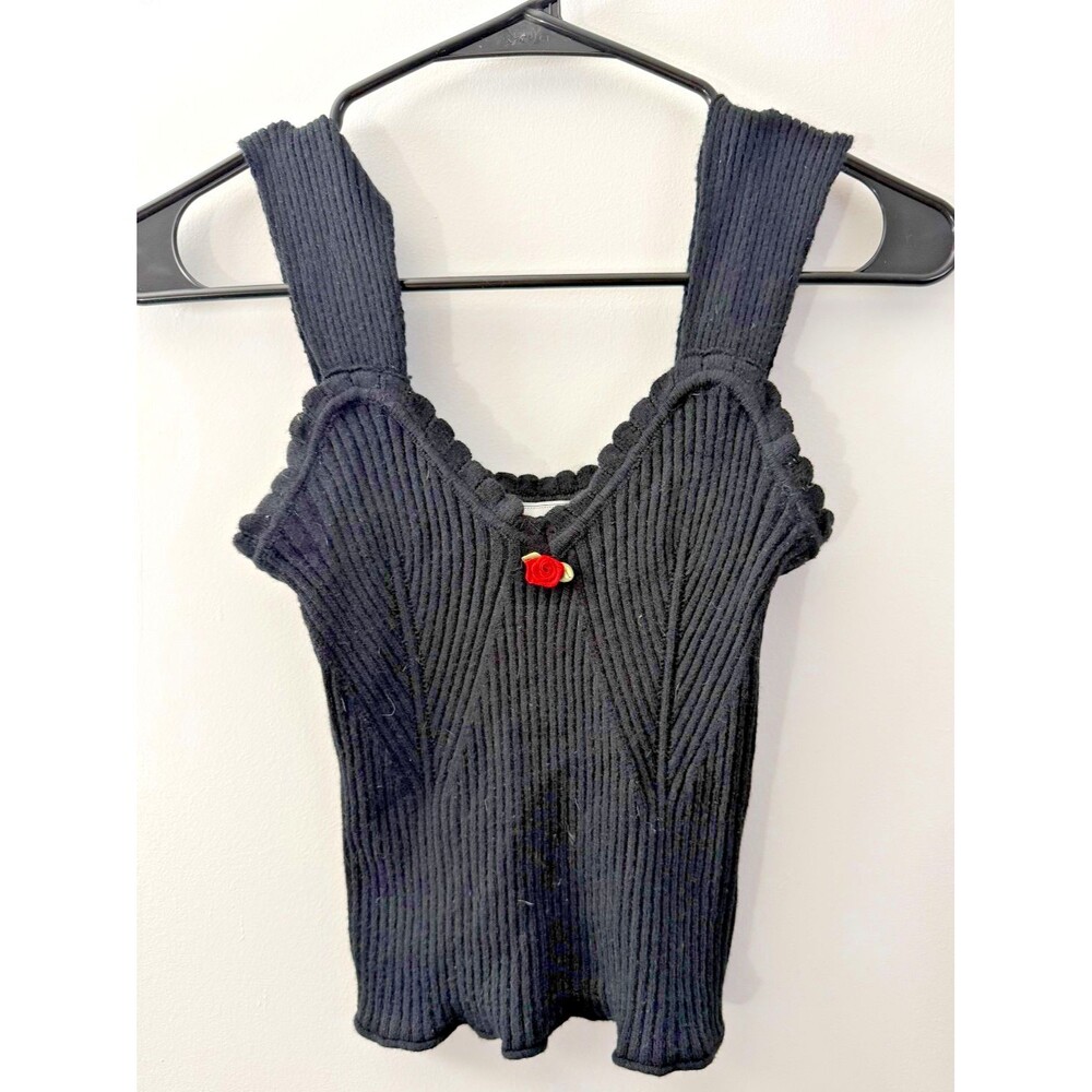 Sexy Knit Black Tank Crop Top Sweet Goth Soft Grunge Whimsygoth Women's Small